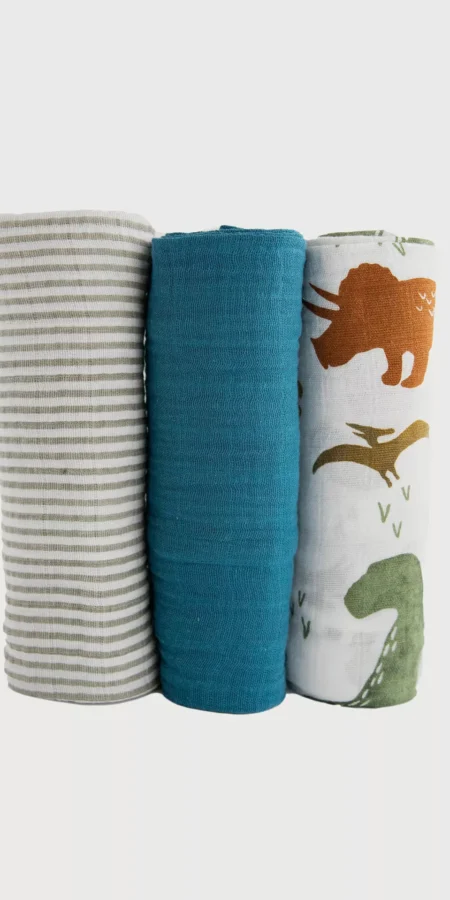 Little Unicorn 3-Piece Cotton Muslin Swaddle, Dino Friends 2