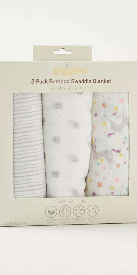 Giggles Printed Bamboo Muslin Swaddle Blanket - Set of 3