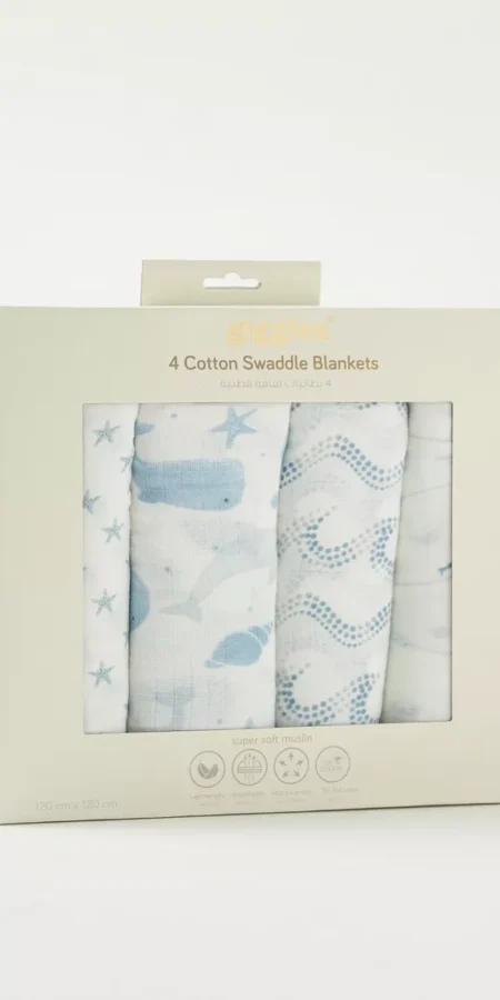 Giggles Printed Bamboo Muslin Swaddle Blanket - Set of 4