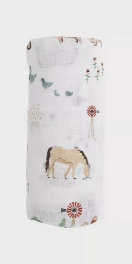 Little Unicorn Cotton Muslin Swaddle, Single, Farmyard