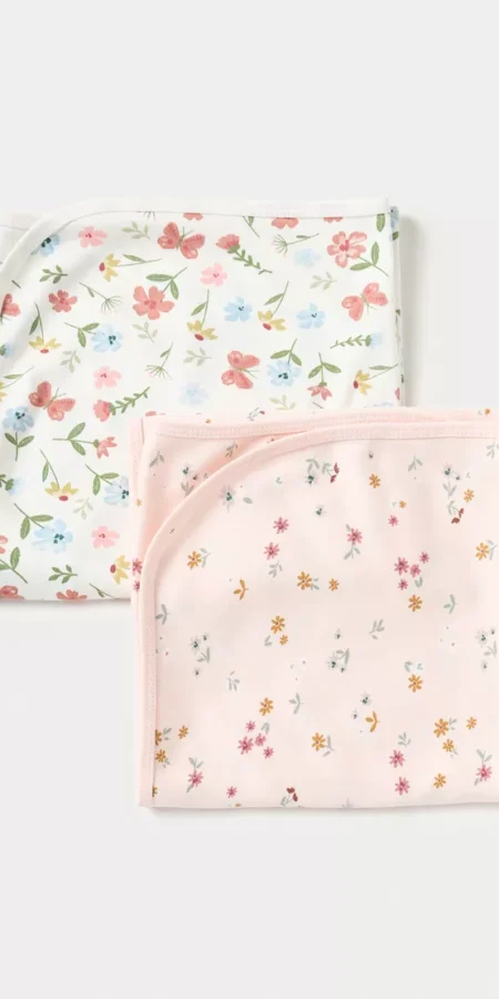 Juniors 2-Piece All-Over Floral Print Receiving Blanket Set - 70x70 cm