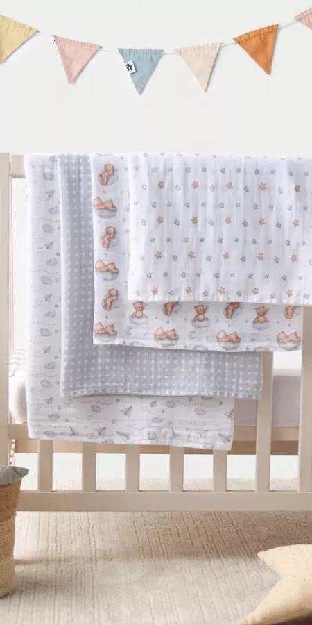 Giggles All-Over Print 4-Piece Bamboo Muslin Swaddle Blanket Set - 120x120 cm