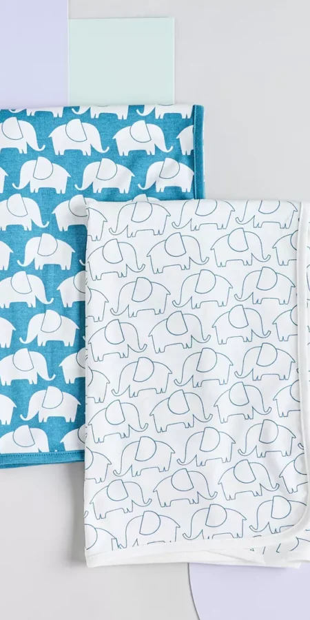 Juniors 2-Piece All-Over Elephant Print Receiving Blanket Set