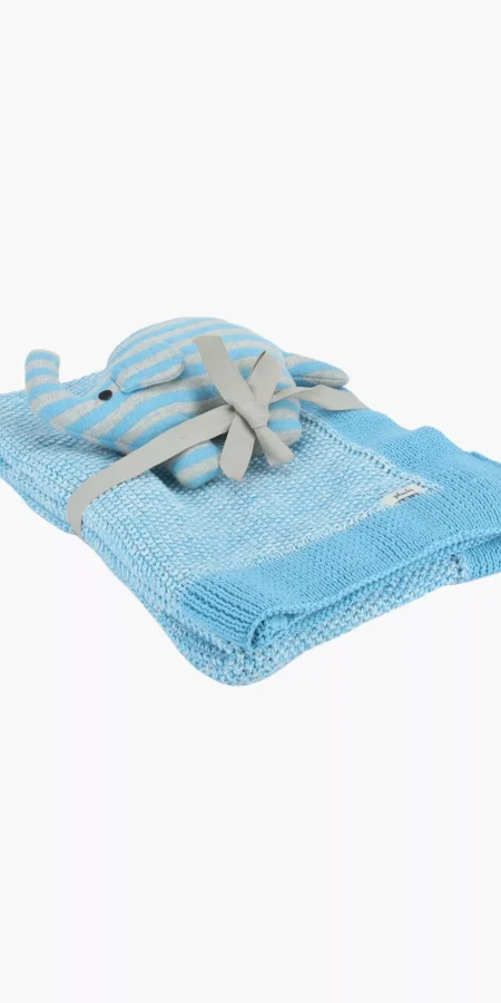 Pluchi Knitted Cotton Blanket and Noah Elephant Toy Set
