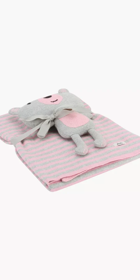 Pluchi Striped Blanket and Bear Toy Set