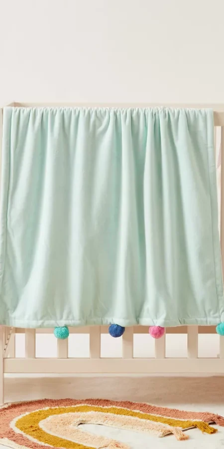 Juniors Solid Blanket with Pompom Detail
