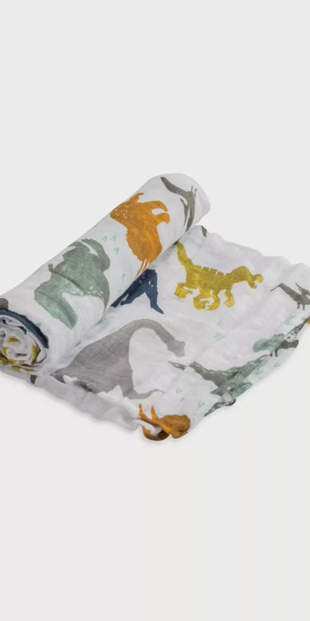 Little Unicorn Cotton Muslin Single Swaddle, Dino Friends