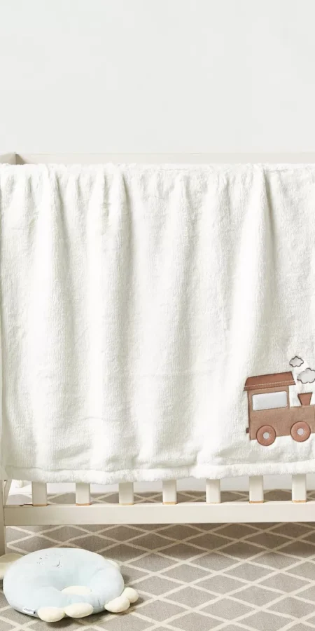 Juniors Solid Sovflat Polyboa Blanket with Train Applique - 76x102 cm