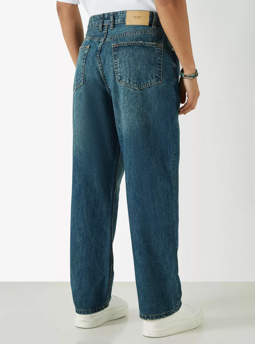 Solid-Baggy-Fit-Jeans-with-Button-blue-2