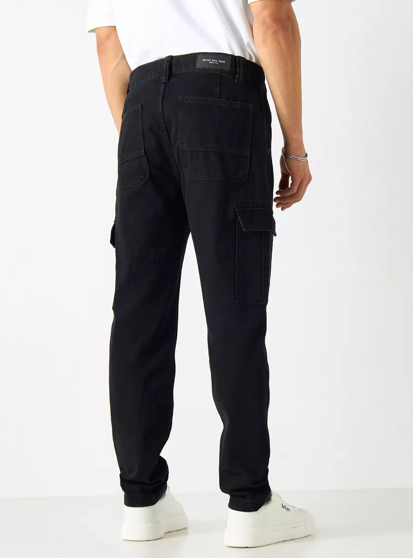 Solid-Cargo-Jeans-with-Button-black-2