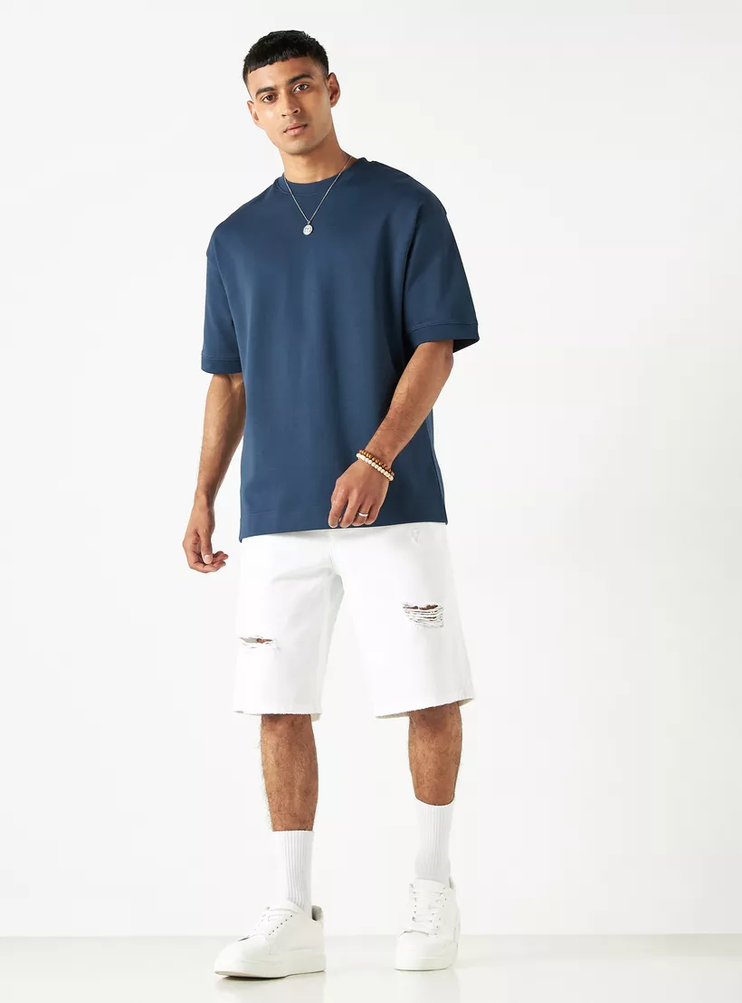 Solid-Crew-Neck-T-shirt-blue-1