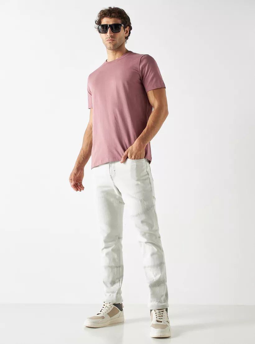 Solid-Crew-Neck-T-shirt-in-pink-1