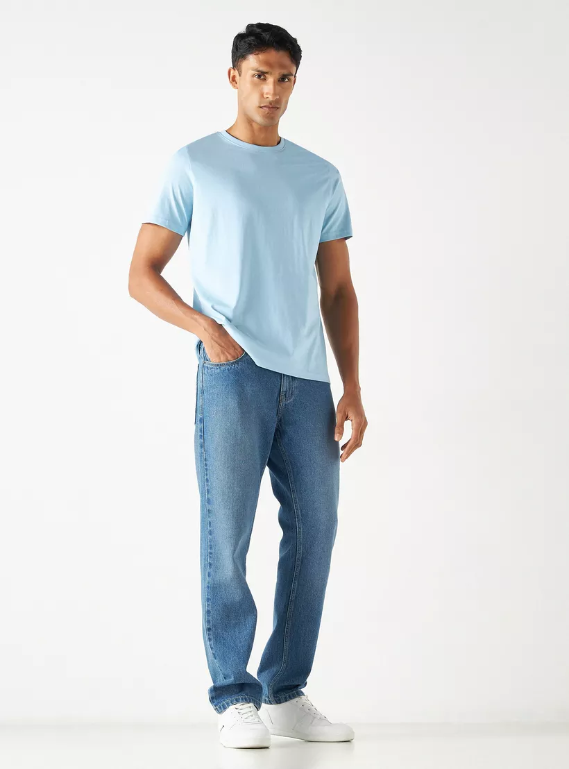 Solid-T-shirt-with-Short-Sleeves-blue-2