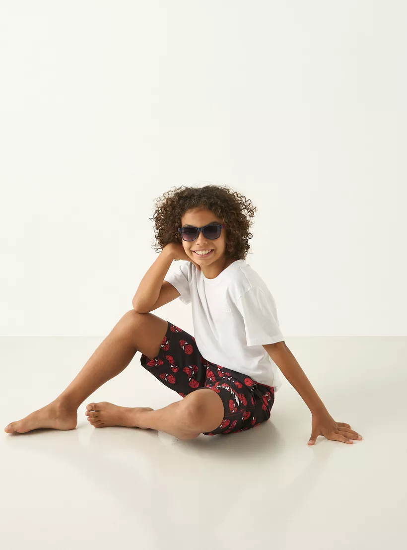 All Over Spider-Man Print Swim Shorts with Drawstring Closure and Pockets-2