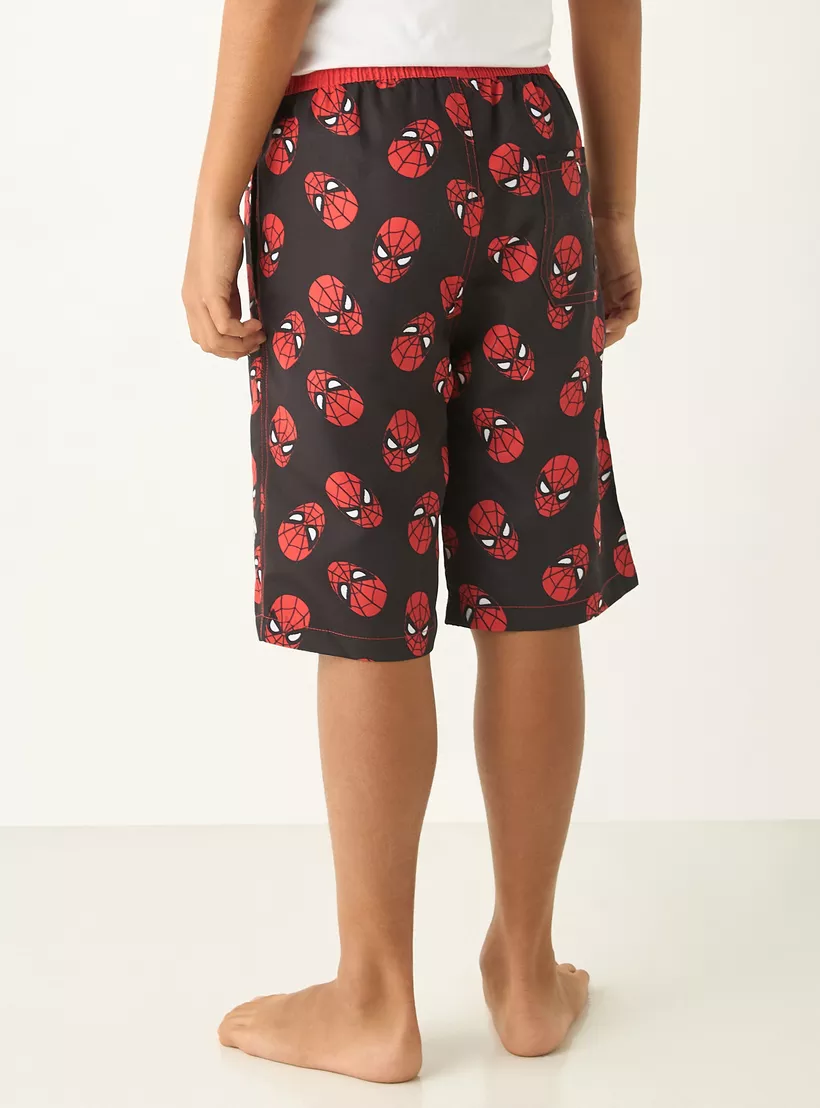 All Over Spider-Man Print Swim Shorts with Drawstring Closure and Pockets-3