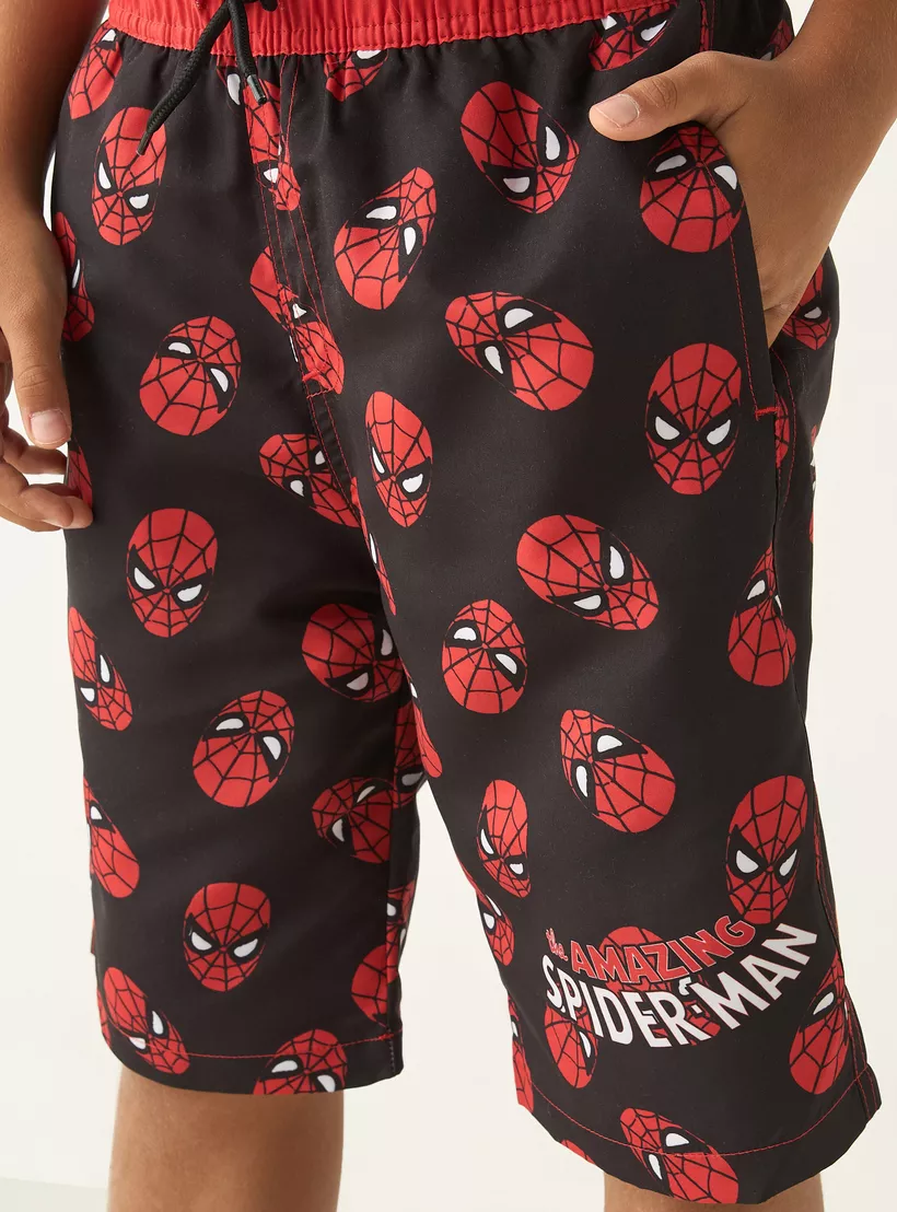 All Over Spider-Man Print Swim Shorts with Drawstring Closure and Pockets-4