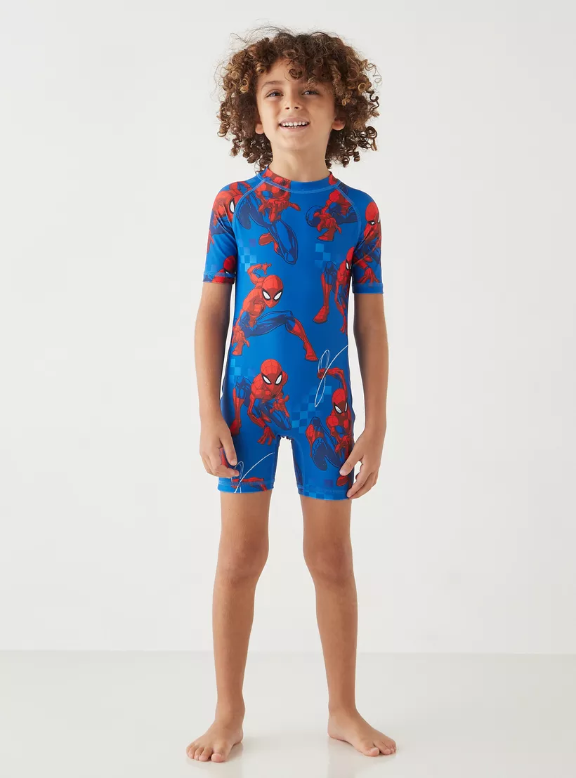 All-Over Spider-Man Print Swimsuit with Short Sleeves-2