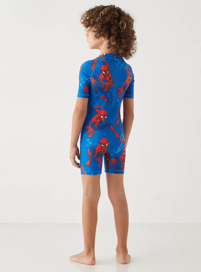 All-Over Spider-Man Print Swimsuit with Short Sleeves-3