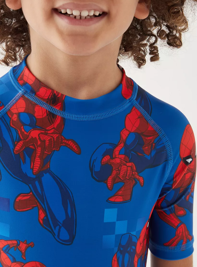 All-Over Spider-Man Print Swimsuit with Short Sleeves-4