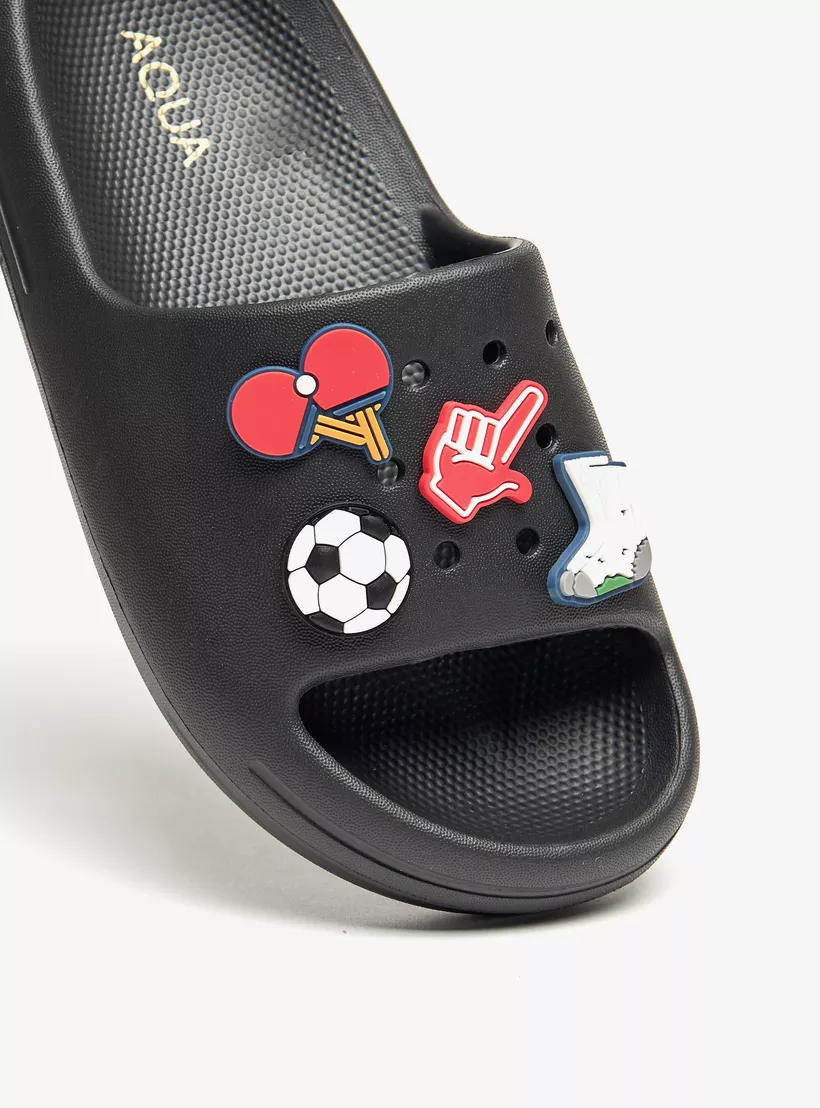 Aqua Applique Detail Slide Slippers-4