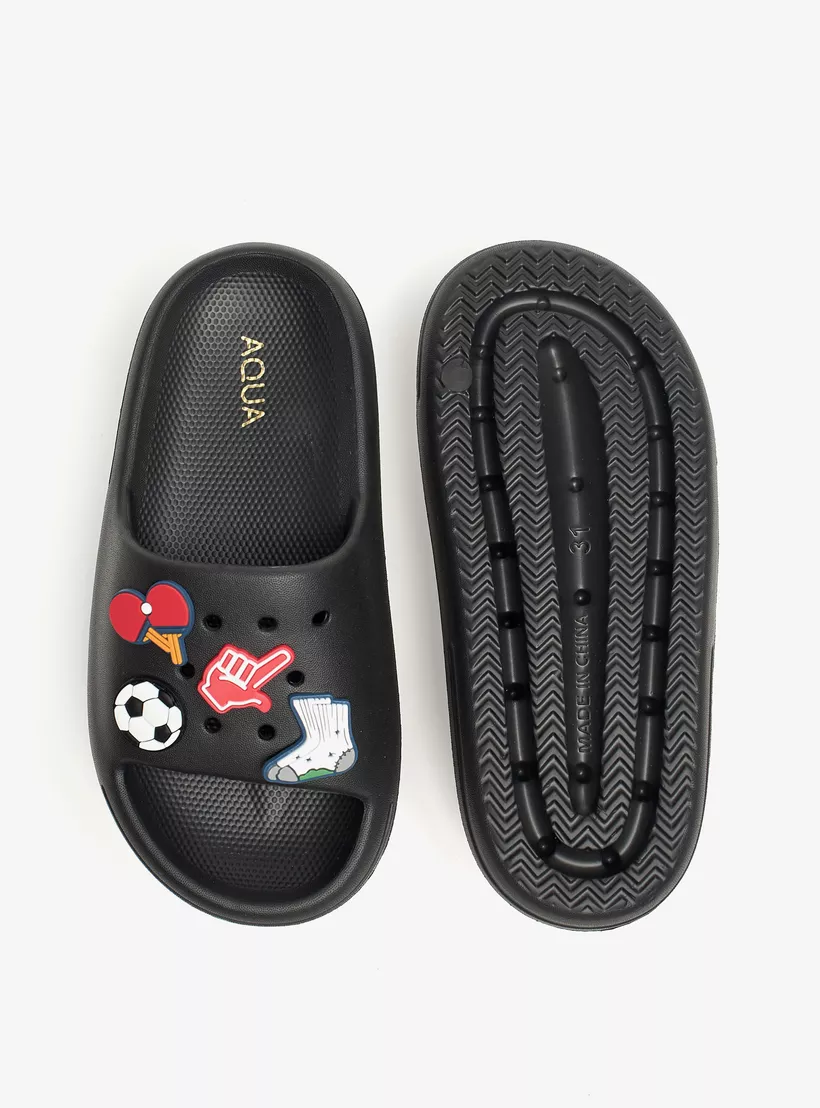 Aqua Applique Detail Slide Slippers-5