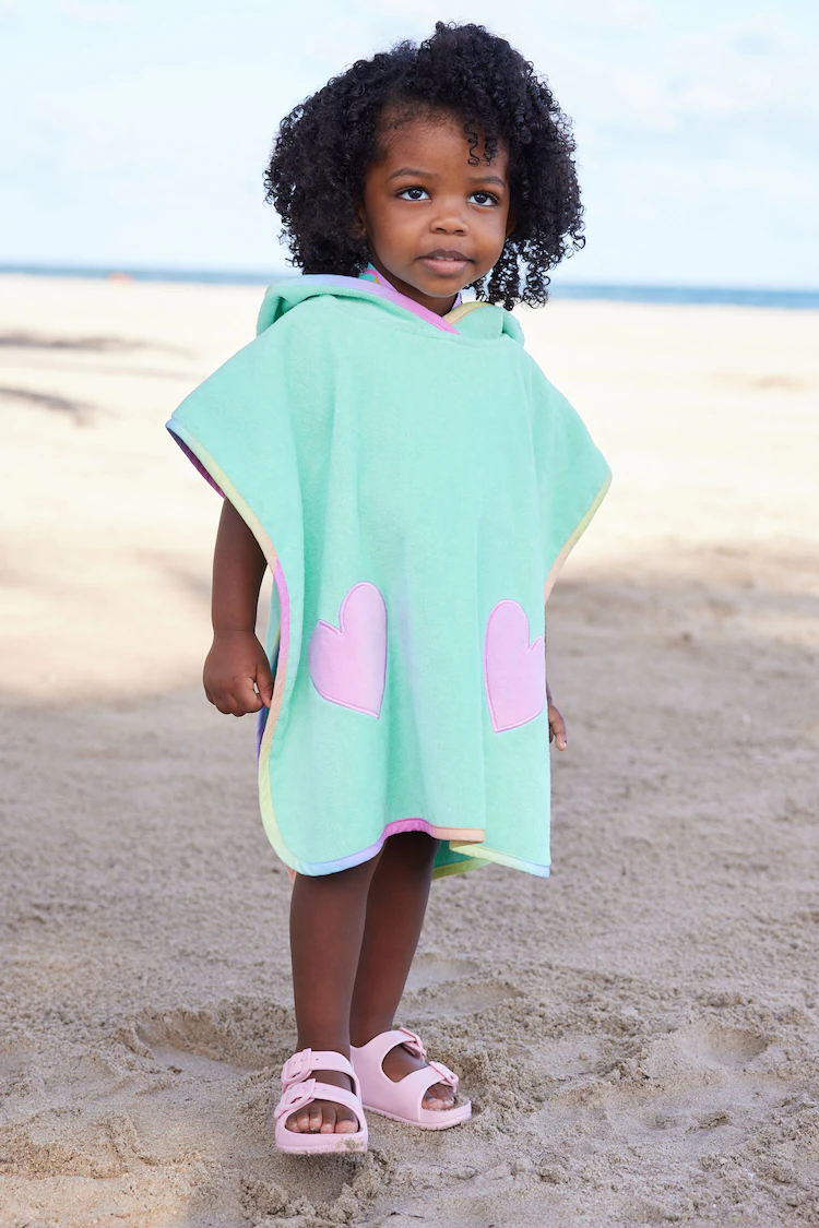 Aqua Blue 100% Cotton Towelling Poncho (9mths-10yrs)-2