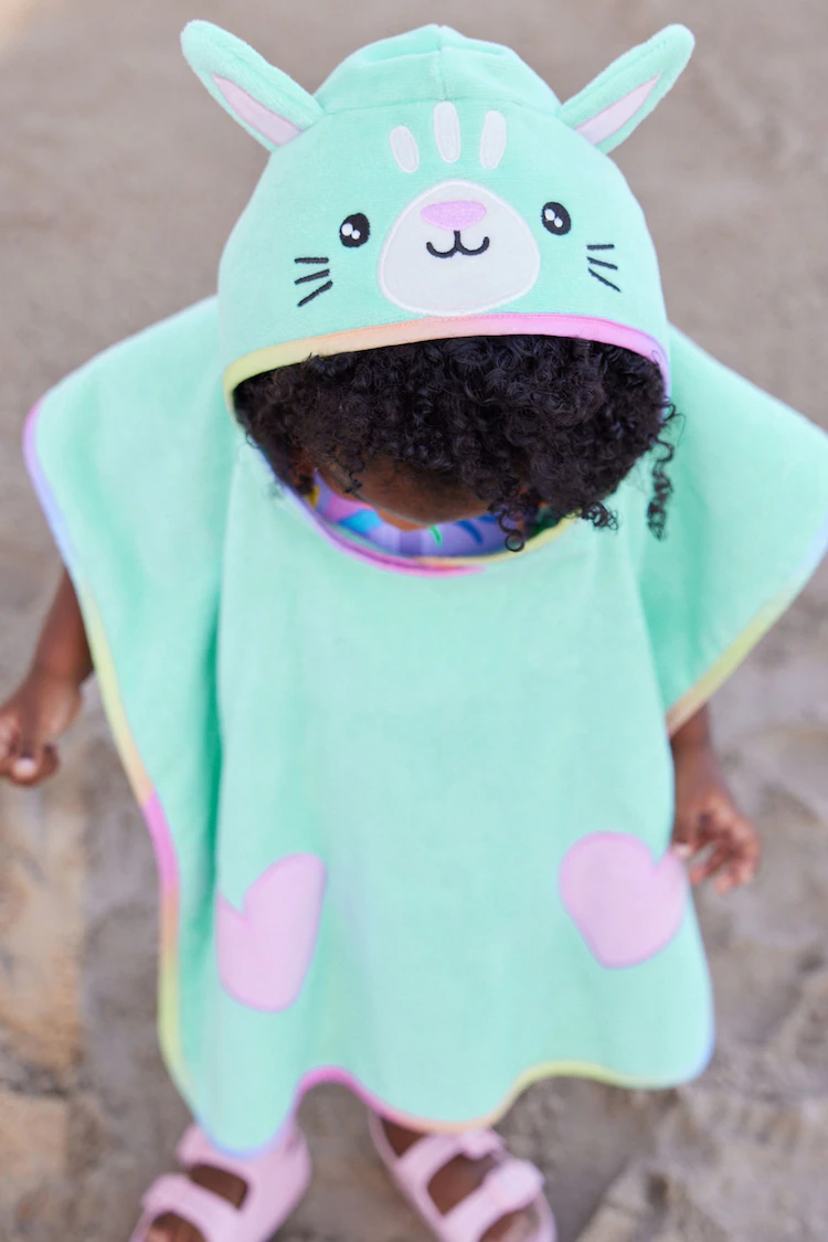 Aqua Blue 100% Cotton Towelling Poncho (9mths-10yrs)-4