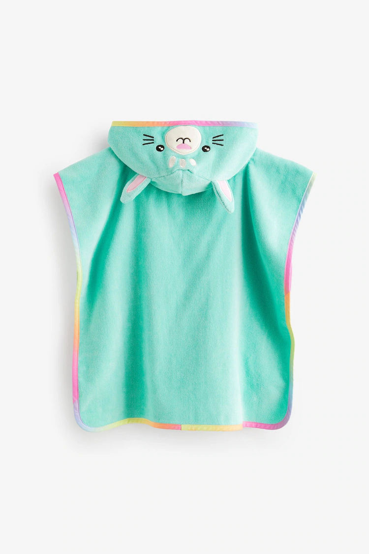 Aqua Blue 100% Cotton Towelling Poncho (9mths-10yrs)-6