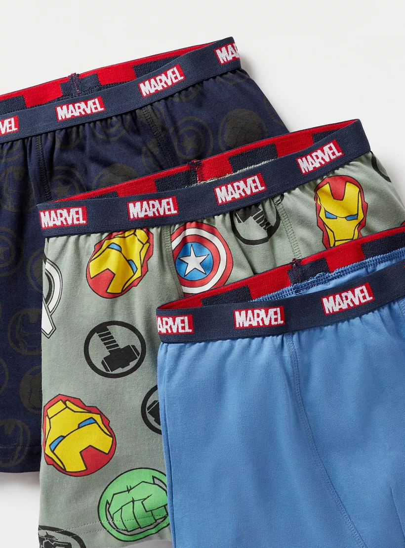 Avengers Print Boxer Briefs with Elasticated Waist - Set of 3-5
