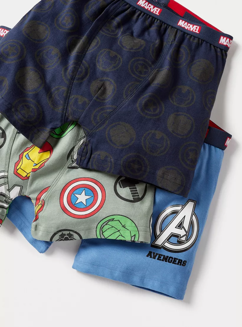 Avengers Print Boxer Briefs with Elasticated Waist - Set of 3-6