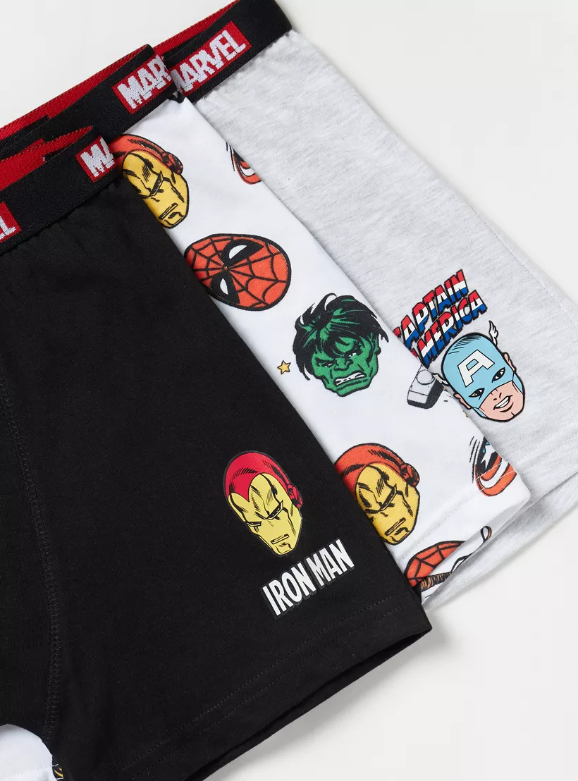 Avengers Print Boxers with Elasticated Waistband - Set of 3-4