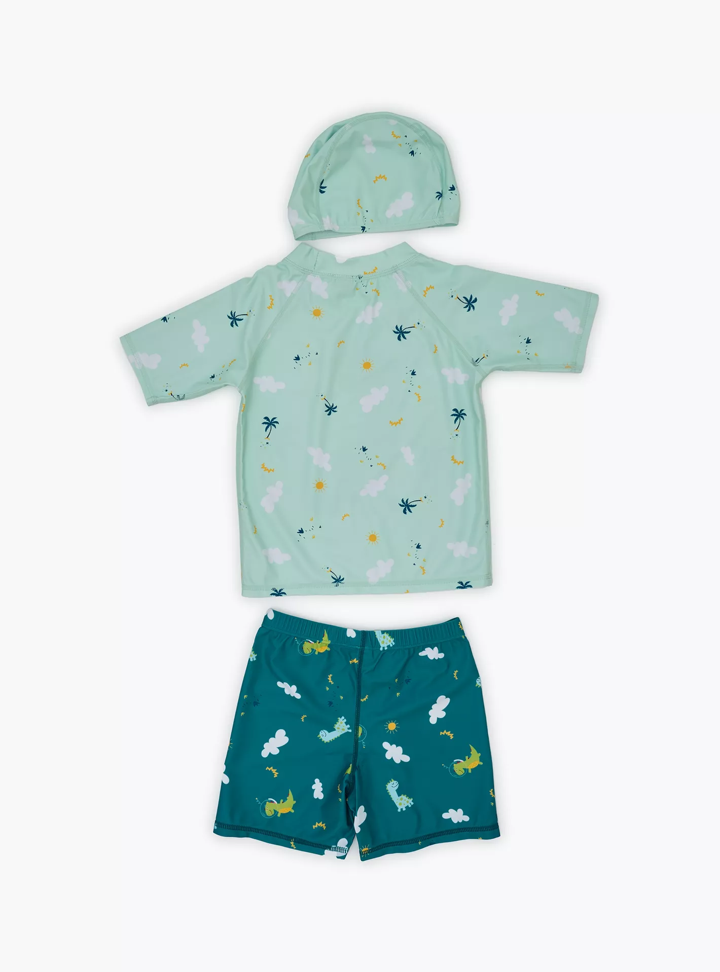 Babyqlo 3-Piece Dino Tropical Printed Shorts Sleeves T-Shirt, Shorts with Cap-2