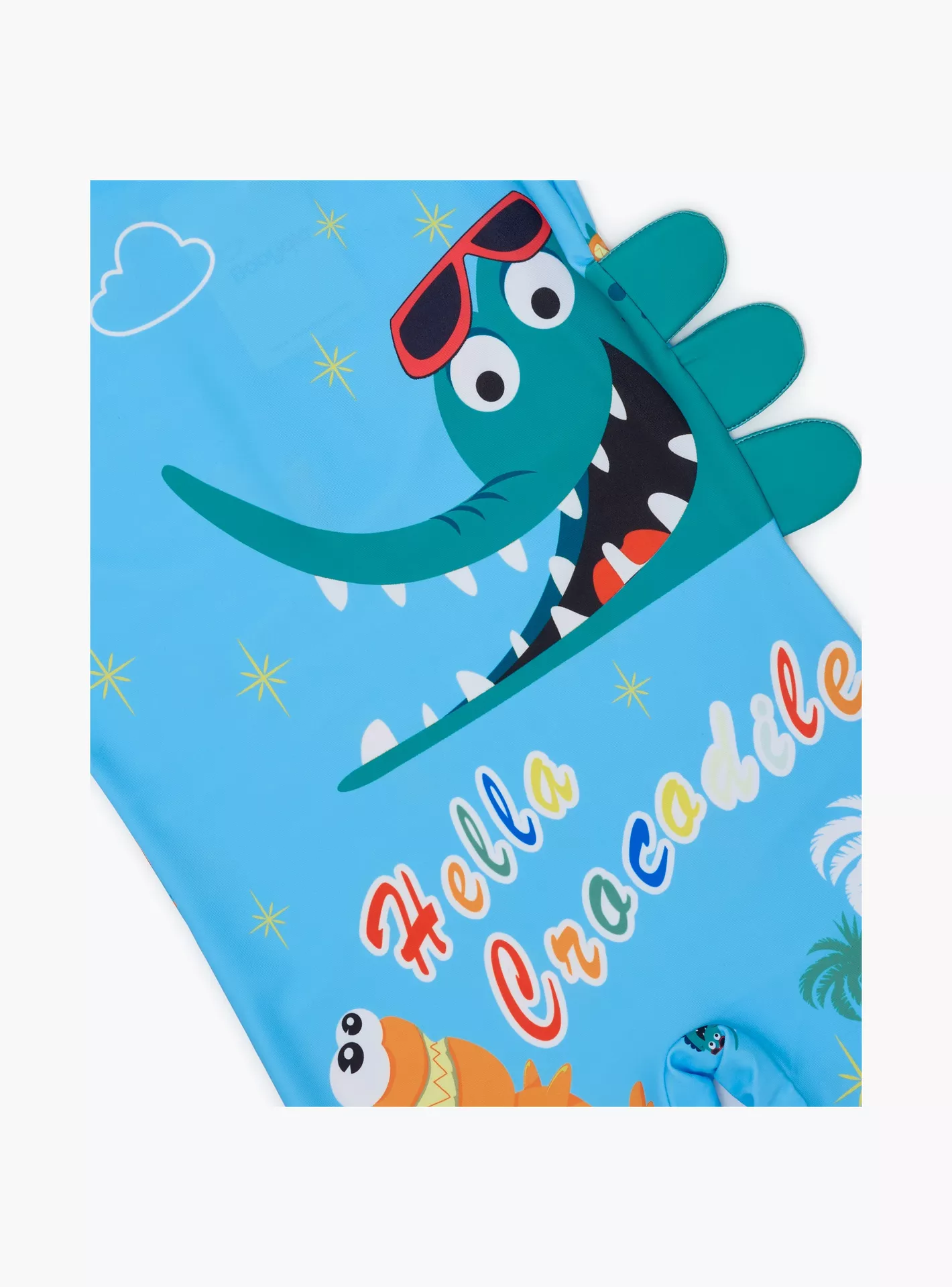 Babyqlo Crocodile Fun Printed Shorts Sleeves Swimwear Bodysuit with Cap-3