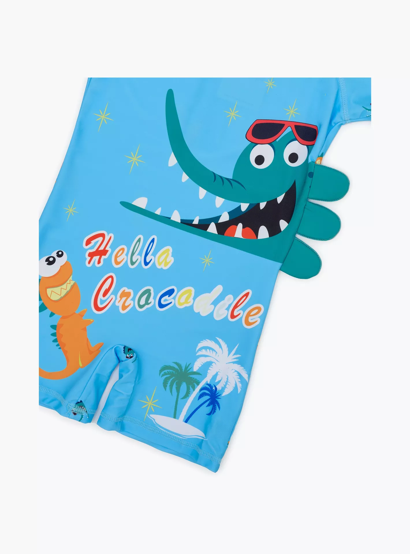Babyqlo Crocodile Fun Printed Shorts Sleeves Swimwear Bodysuit with Cap-4