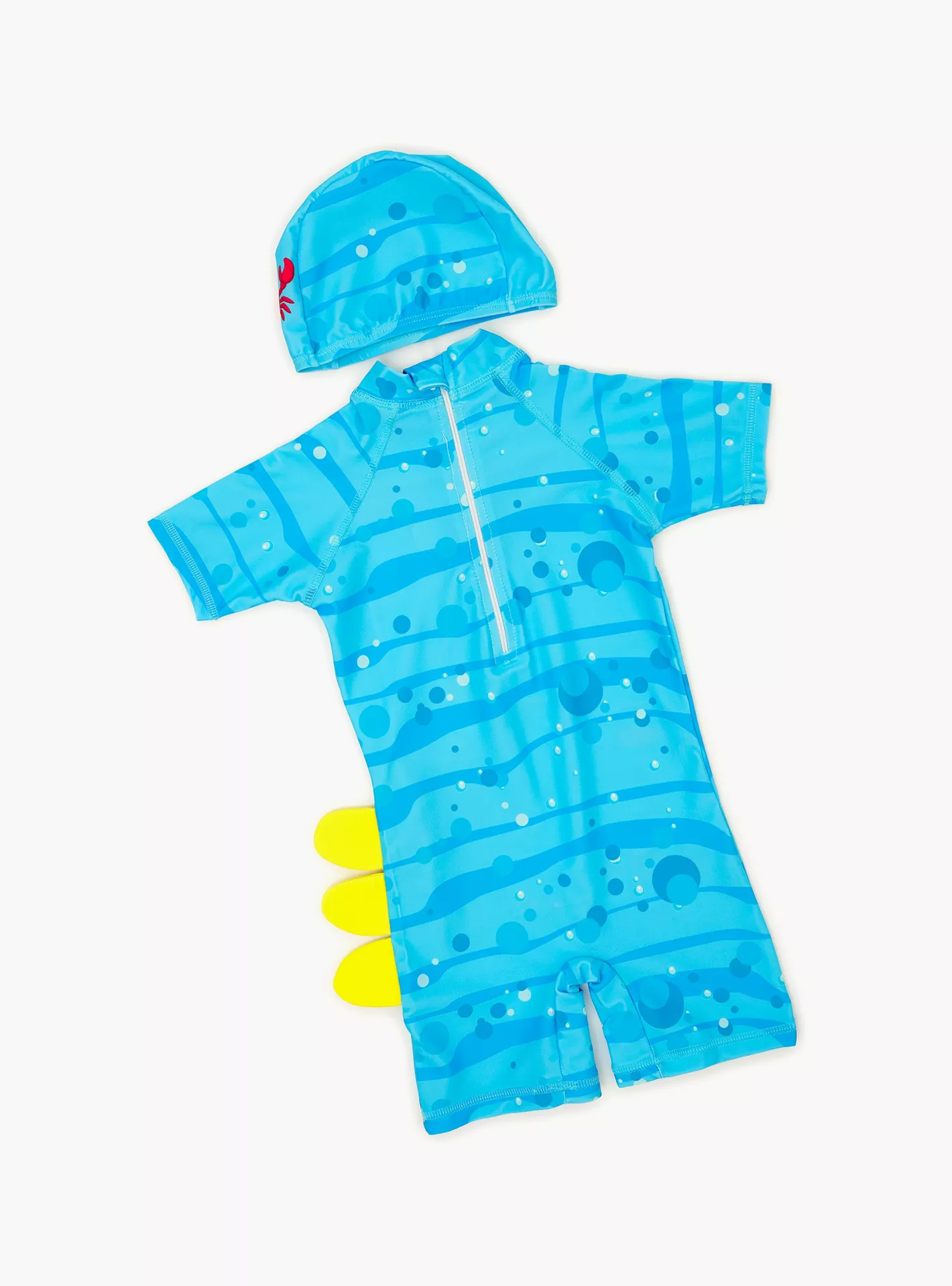 Babyqlo Dino Adventure Printed Shorts Sleeves Swimwear Bodysuit with Cap2