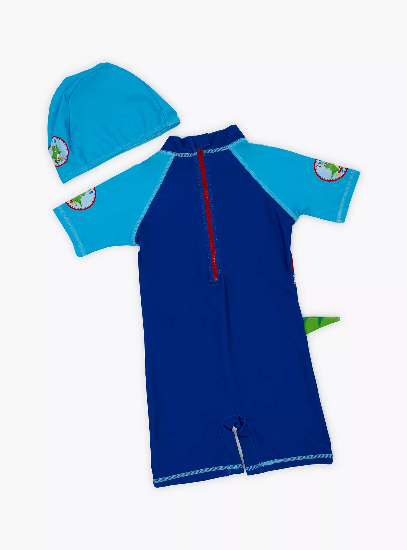 Babyqlo Urban Dino Printed Shorts Sleeves Swimwear Bodysuit with Cap-2