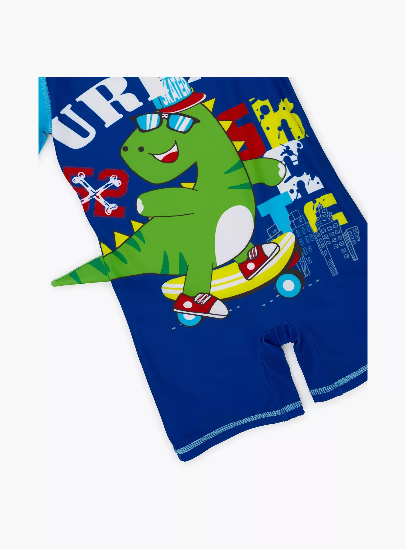 Babyqlo Urban Dino Printed Shorts Sleeves Swimwear Bodysuit with Cap-5