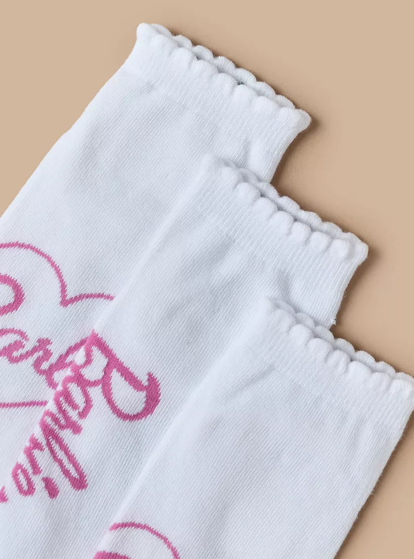 Barbie Print Ankle Socks with Scalloped Hem -3