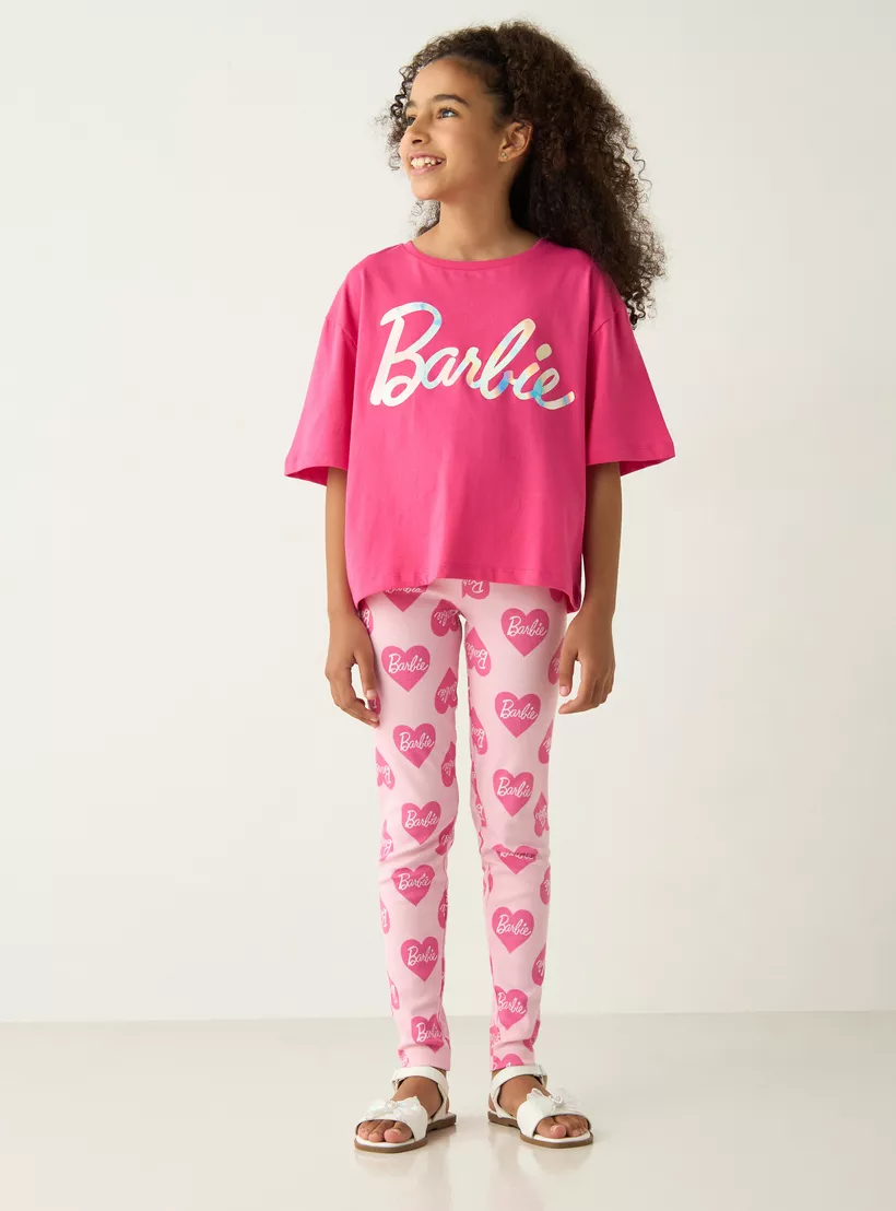 Barbie Print Loose Fit T-Shirt with Short Sleeves-2