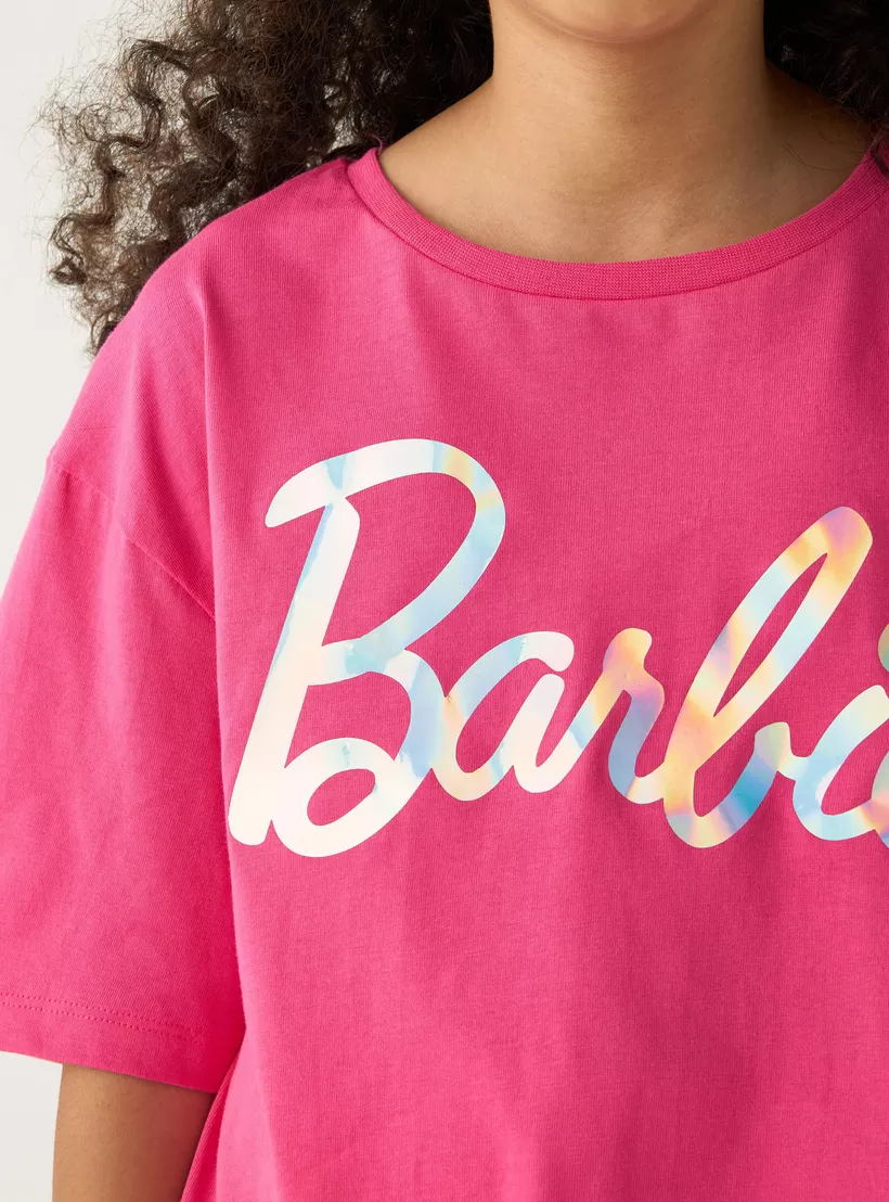 Barbie Print Loose Fit T-Shirt with Short Sleeves-4