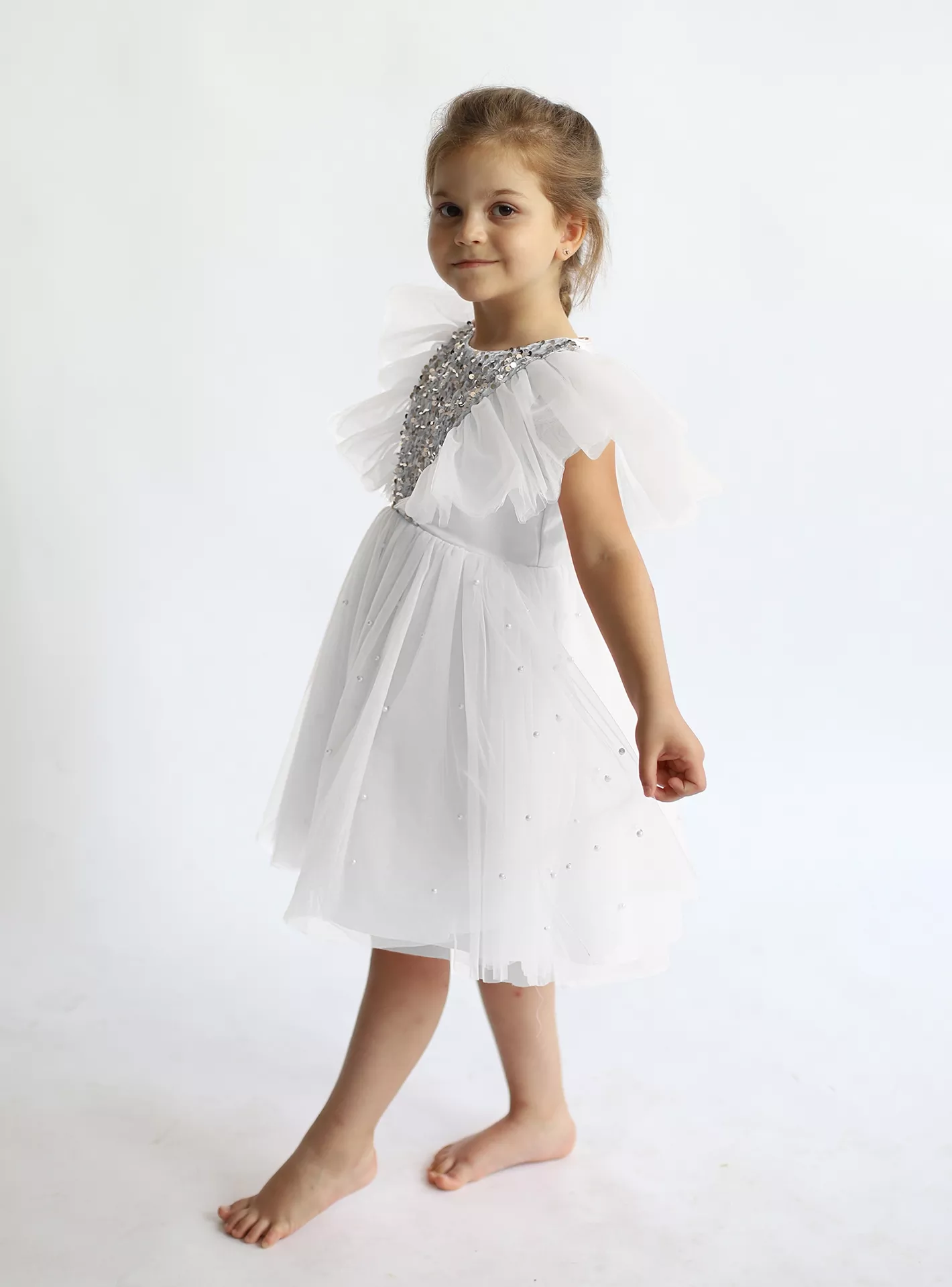 Ddaniela Embellished Cap Sleeves Party Dress-White-2