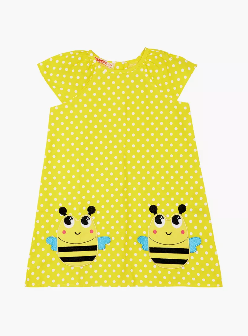 Denokids Bees Printed Cap Sleeves Dress-4