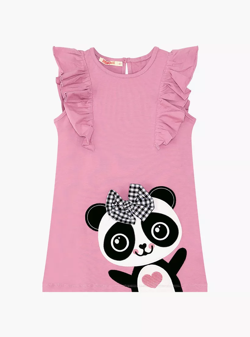 Denokids Panda Printed Cap Sleeves Dress-3