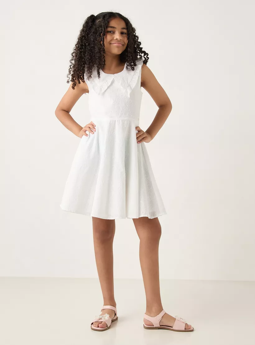 Eligo All-Over Embroidered Sleeveless Dress with Peter Pan Collar-2