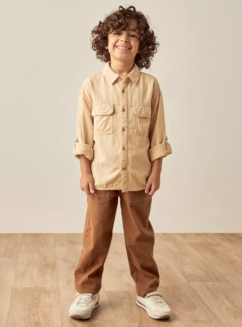 Eligo Solid Shirt with Long Sleeves and Chest Pocket-2