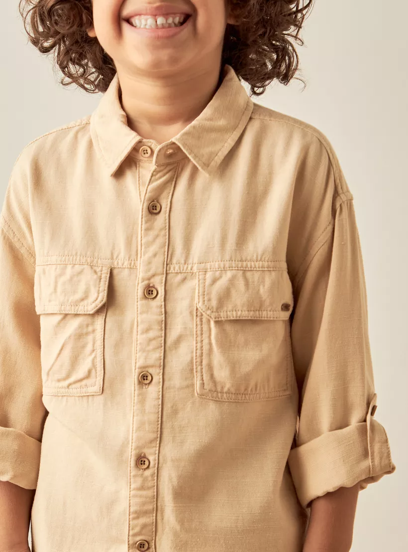 Eligo Solid Shirt with Long Sleeves and Chest Pocket-4