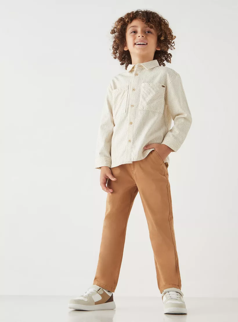 Eligo Striped Shirt with Long Sleeves and Chest Pockets-2