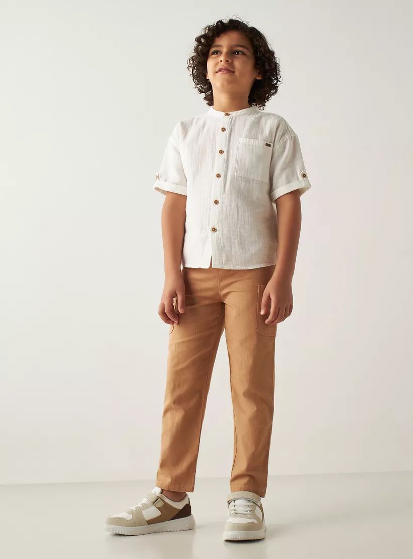 Eligo Textured Shirt with Mandarin Collar and Pocket-2