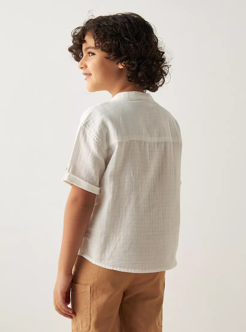 Eligo Textured Shirt with Mandarin Collar and Pocket-3