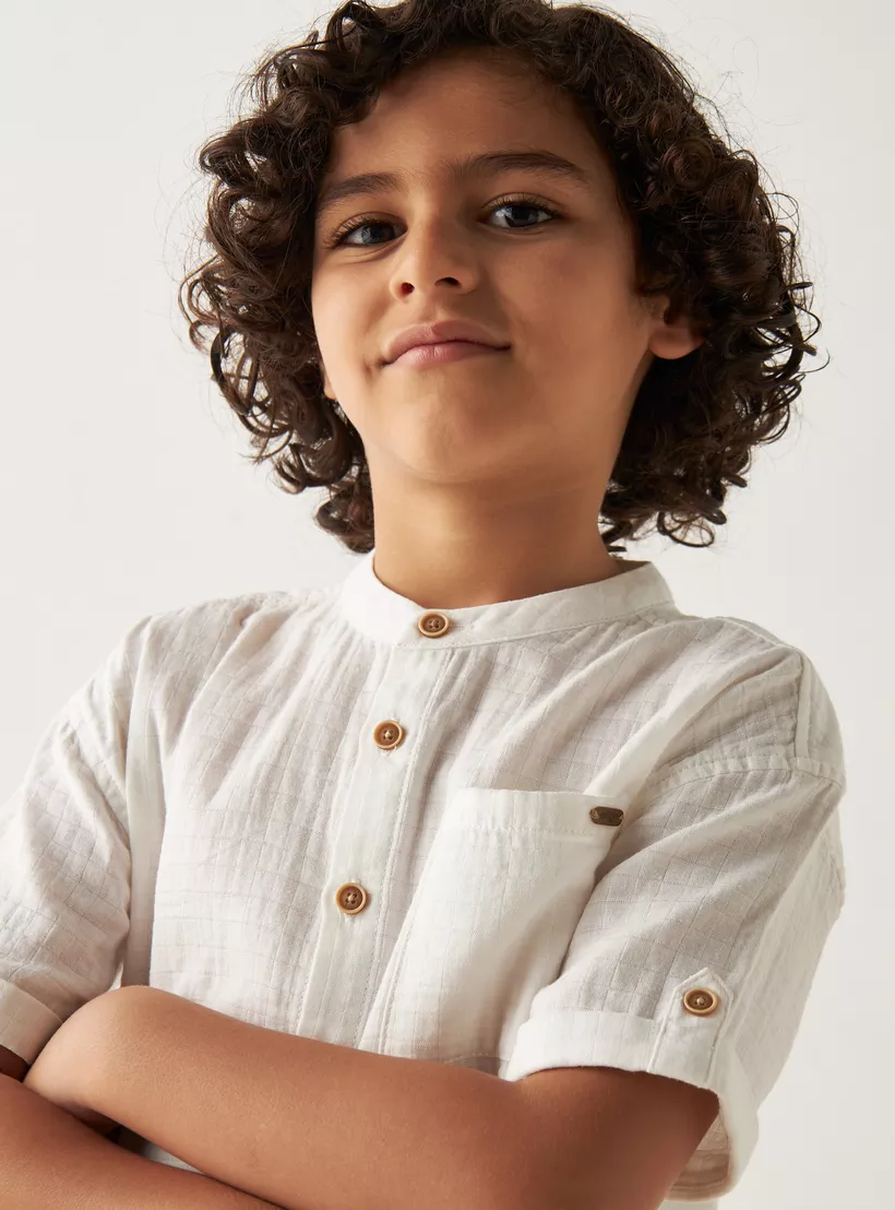 Eligo Textured Shirt with Mandarin Collar and Pocket-4